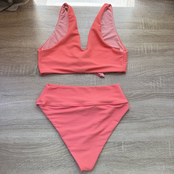 New Beach Riot Dallas Ribbed Bikini Set Top Highway Bottom Tie Peach Large - Picture 2 of 4